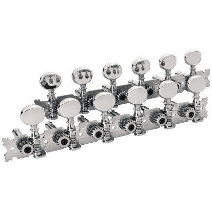 Framus Vintage Parts - Tuners with Oval Nickel Knob - Guitar Machine Heads, 6-in-Line, Bass and Treble Side (Left and Right) - N